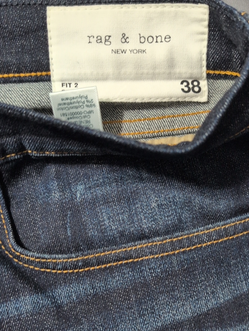 rag & bone Indigo Denim Jeans with Contrast Stitching